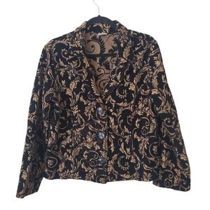 CMC Gold Black Damask Tapestry Blazer Jacket Womens Medium Pockets Unique Button
